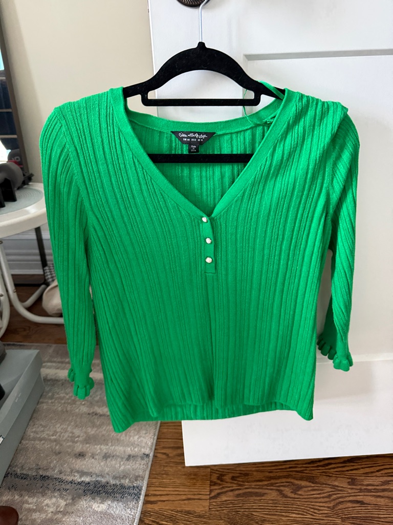 Miss Selfridge Collection Bright Green Ribbed V-Neck Top With Buttons